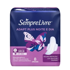Absorvente Sempre Livre Adapt Plus Noite e Dia com Abas 8 Unidades