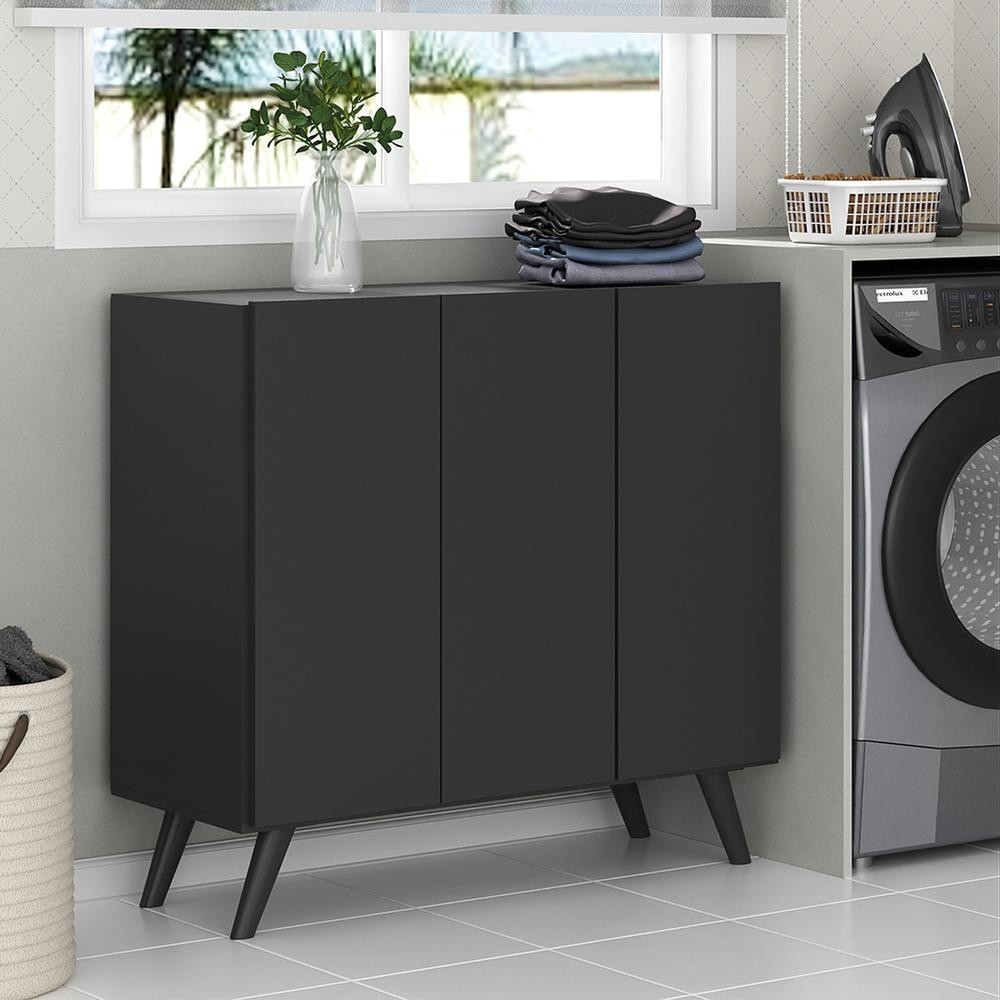 Armário Lavanderia Retrô com 3 Portas 90 cm Multimóveis MP5033 Preto - Home & Living