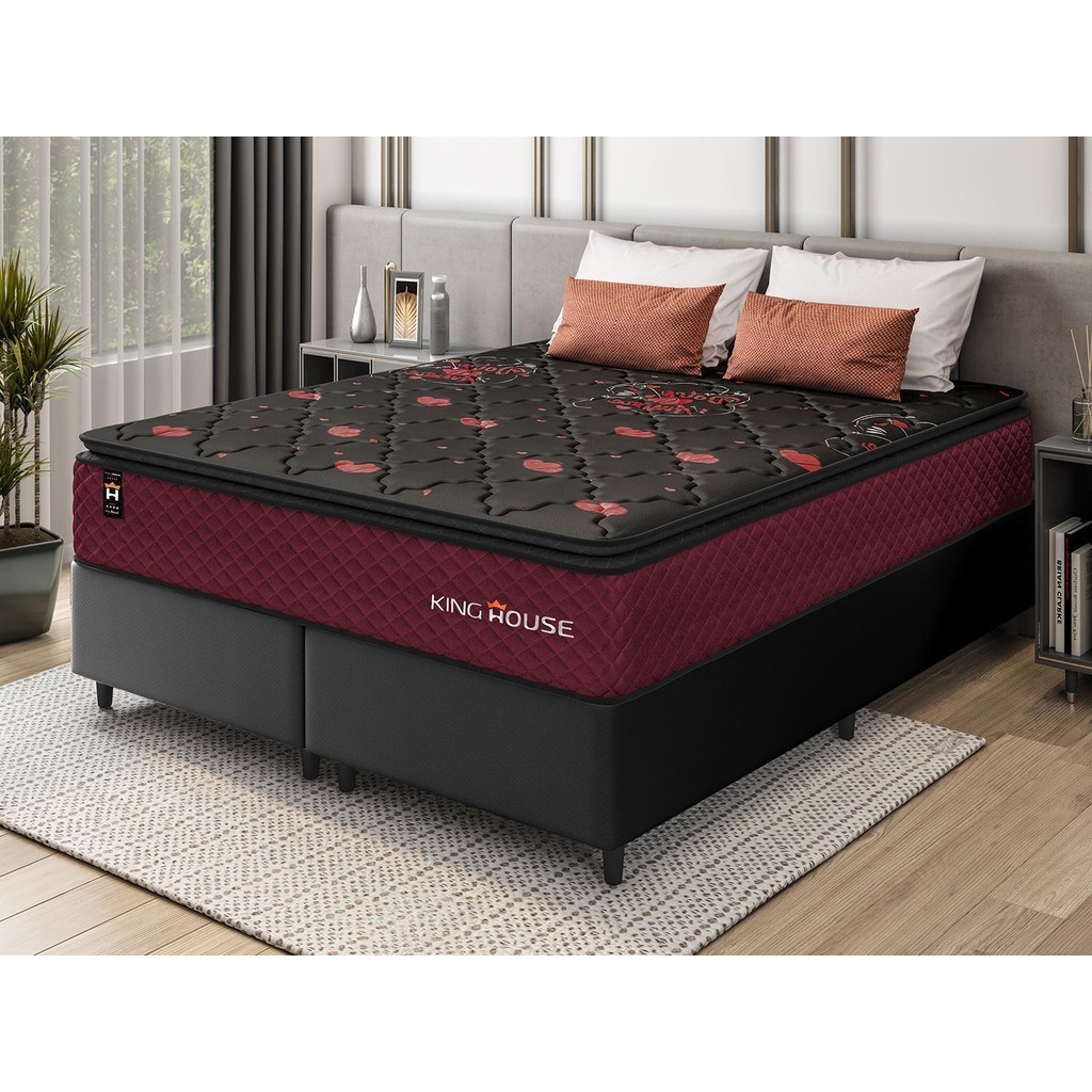 Conjunto Cama Box c/ Molas Ensacadas Toronto Vermelho King 193x203x66 em Oferta na Shopee