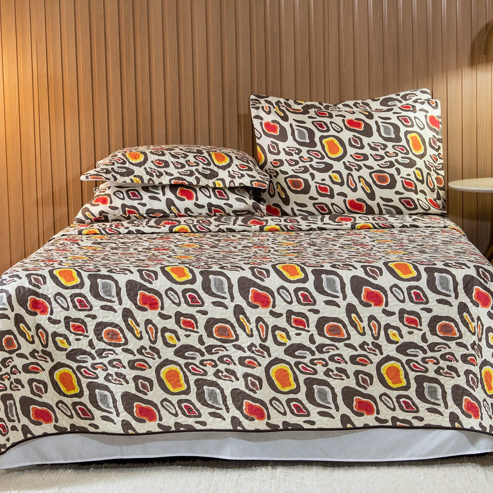 Colcha De Casal Cobre Leito Queen Bouti Estampado 3 Peças