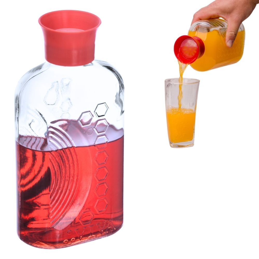 Garrafa Vidro Geladeira Água Suco com Tampa Automática 1L