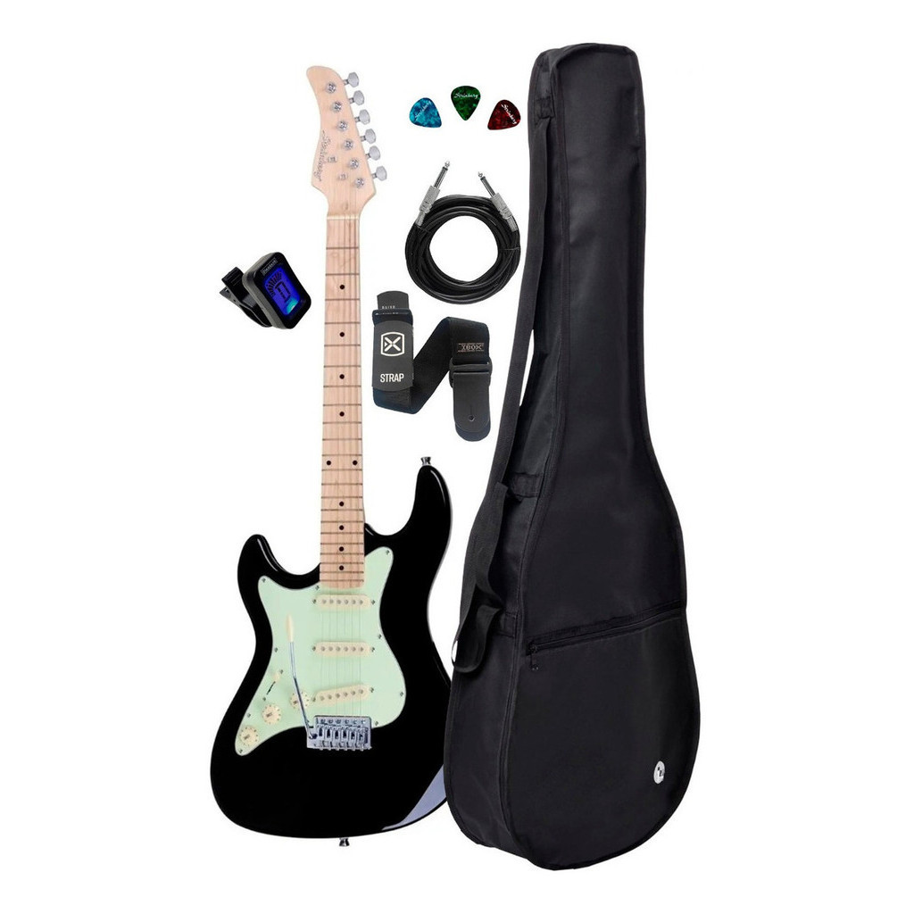 Guitarra Strinberg Sts100bk Preto Canhoto Kit Capa Cabo Full em Oferta na Shopee