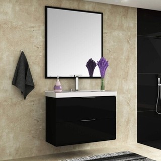Gabinete para Banheiro com Cuba e Espelheira 80cm Pietra  Preto/Preto Brilho em Oferta na Shopee