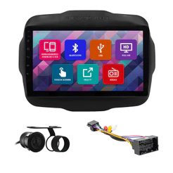 Kit Multimídia 9 Pol Renegade Since 1941 2015 16 17 A 2023 Espelhamento Android Ios 2 Din Preto Camera Ré