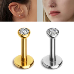 Piercing Labret Ponto De Luz Titânio Zircônia | Helix, Tragus, Conch, Nariz, Boca-Medusa Nostril Brinco Piercing Trágus