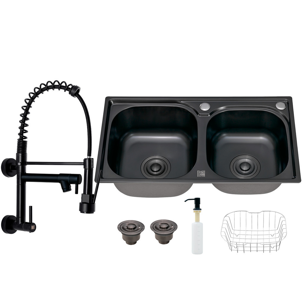 Kit Cuba Cozinha Gourmet Dupla C/ Torneira Parede Preta
