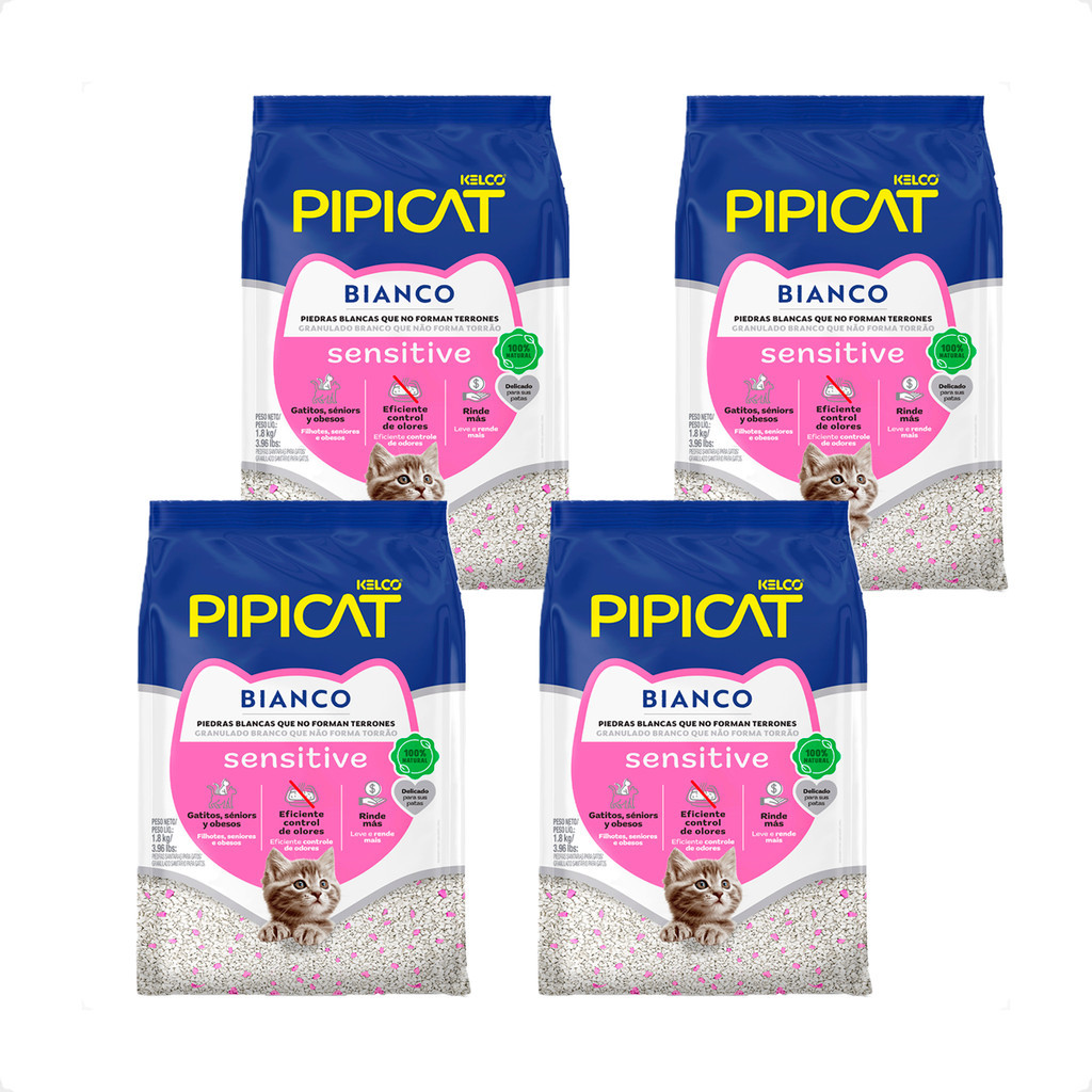 Kit 4 Pipicat Bianco Sensitive Granulado Sanitário - 1,8Kg