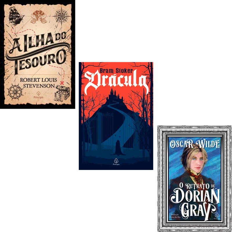 Livro A ilha do tesouro Robert Louis Stevenson + Drácula Bram Stoker+ O retrato de Dorian Gray Oscar