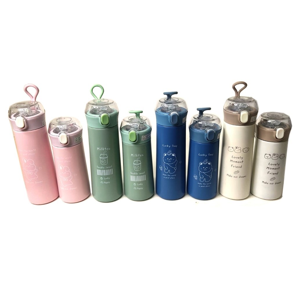 Garrafa Térmica Aço Inox Com Canudo Estampa e Frase 380ml-