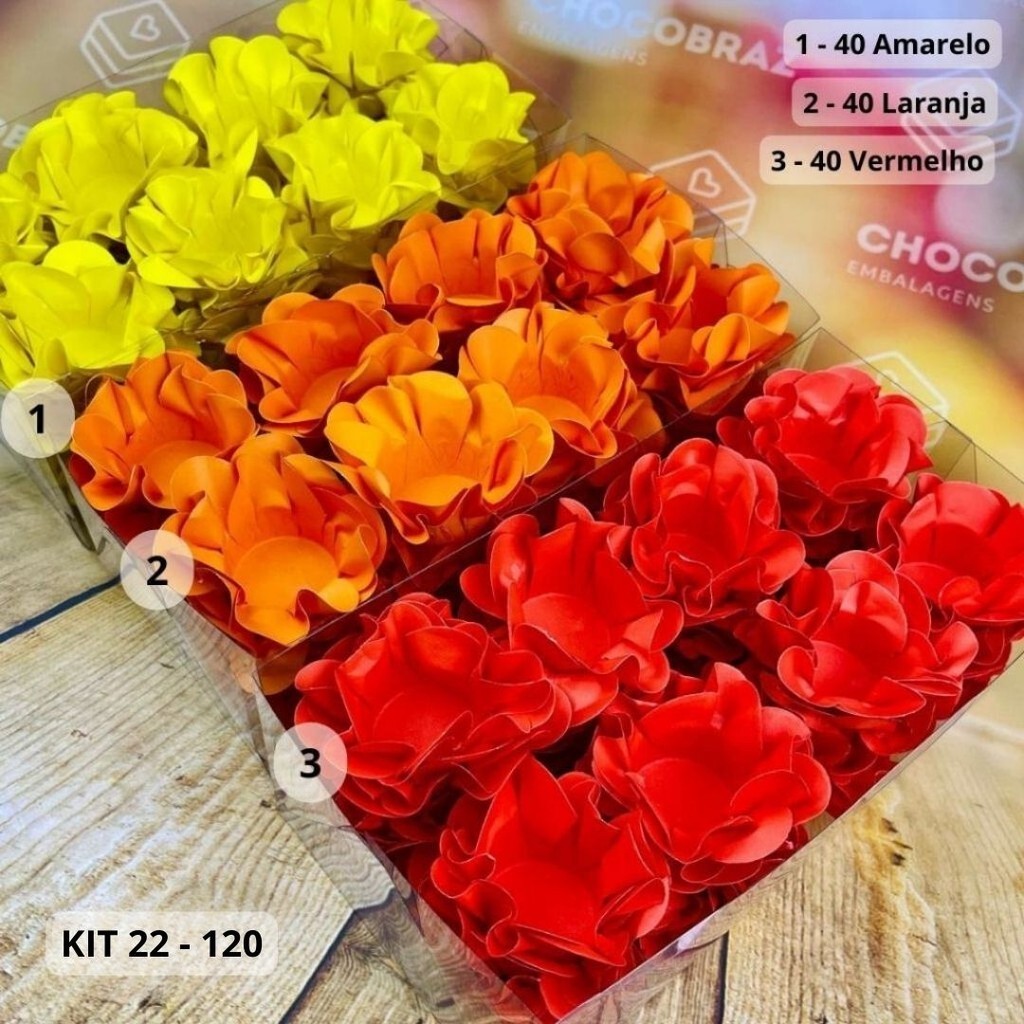 KIT 120 Forminhas Para Doces Finos AMARELO + LARANJA + VERMELHO - Home & Living