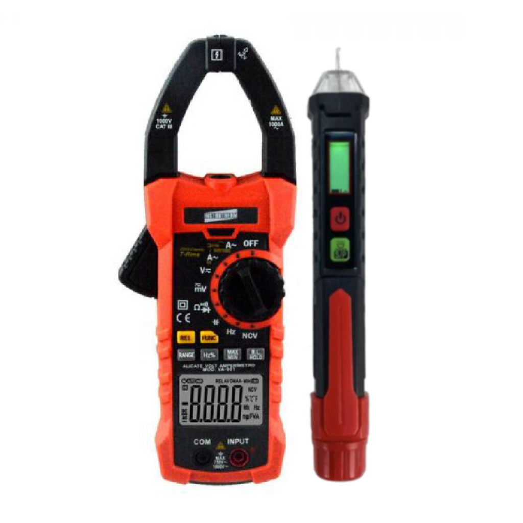 Kit Alicate Amperímetro Corrente Tensão Continuidade Diodo Rms Va-901 Fasímetro Trifásico Spi-400