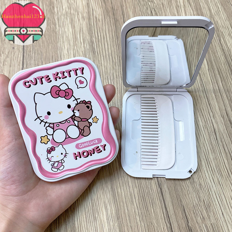 HANHAI Sanrio Cute Hello Kitty Espelho De Maquiagem Com Pente Portátil Criativo Para Meninas TH