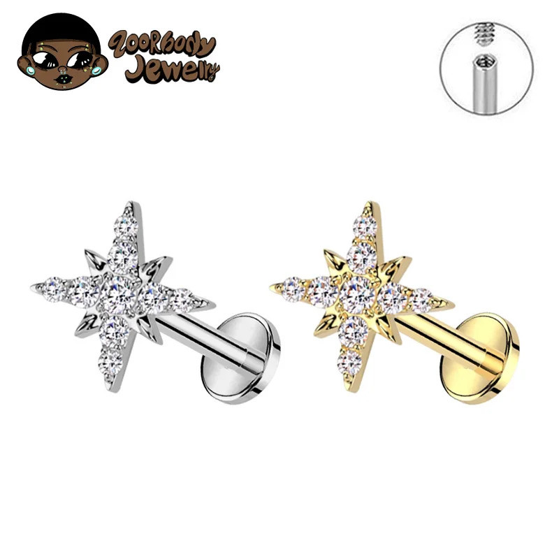 Piercing Titânio Estrela de Norte PVD Para Conch Tragus Helix Lóbulo Cartilagem Labret