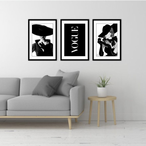 Quadros Decorativo Mosaico 30X50 3 peças Mdf Alta Resolução Full HD Moda Beleza Vogue Mulher Bela