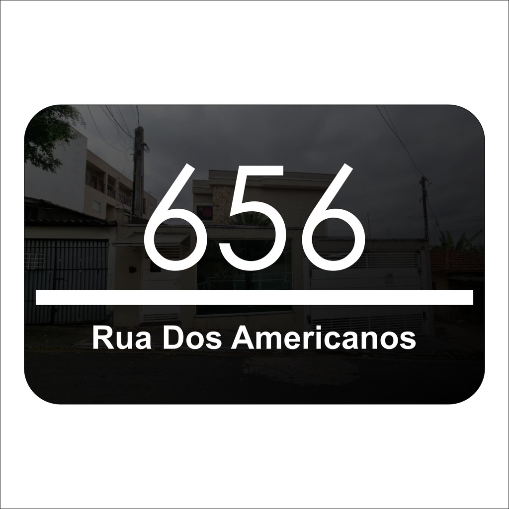 Placa Residencial Preto Com Número e Endereço (Casa, Loja, Condomínio) - 13x20cm