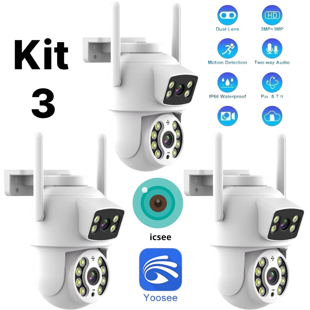 Kit 1 - 3 Câmera Dome IP Wireless PTZ de Dupla Lente Detecção de Humanos com IA Segurança Residencial