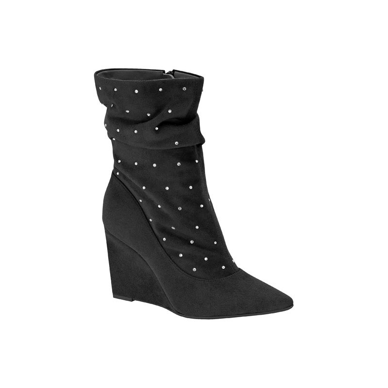 Bota Vizzano Cano Curto slouchy Strass Salto Anabela Alto