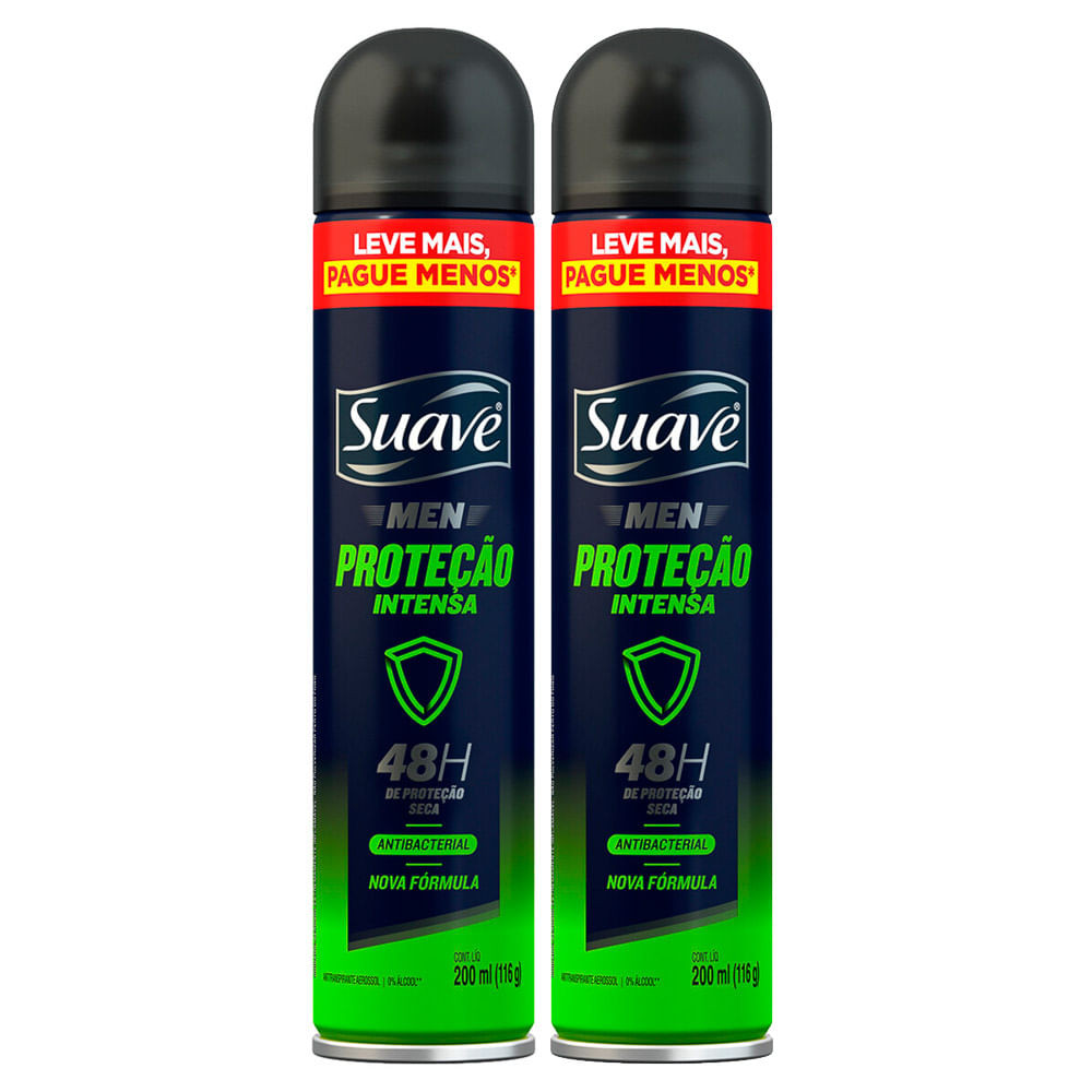 Kit 2 Desodorante Suave Men Proteção Intensa Aerossol Antitranspirante 48h 200ml