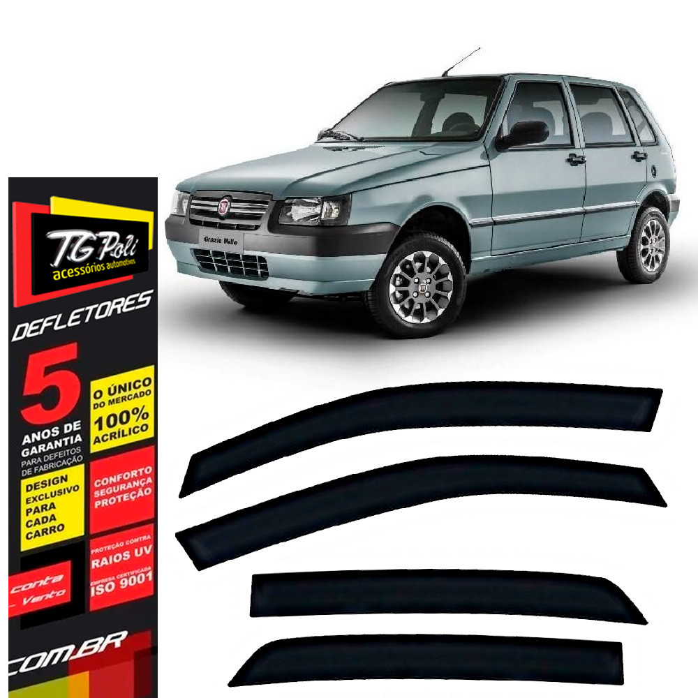 Calha de Chuva Fiat Uno 1985 a 2013 4 portas TG Poli Defletor Portas Protetor Janelas Fumê em Oferta na Shopee