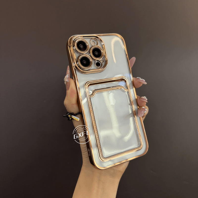 Capa Integrada Com Clipe De Cartão Cromado Para iPhone 16 15 14 13 12 11 Pro Max Traseira Macia Transparente em Oferta na Shopee
