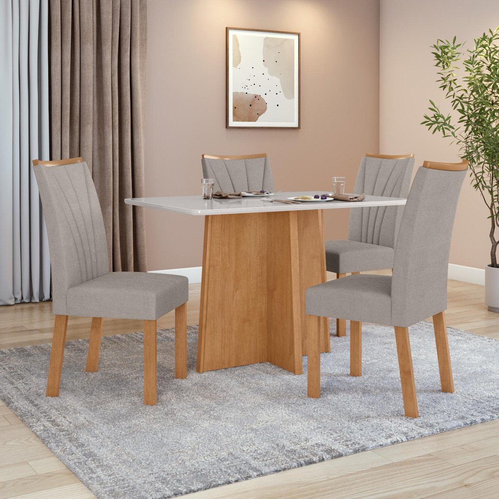 Conjunto Sala de Jantar Mesa Celebrare 120x80 Tampo Vidro/MDF com 4 Cad Apogeu Veludo Amendoa/off em Oferta na Shopee