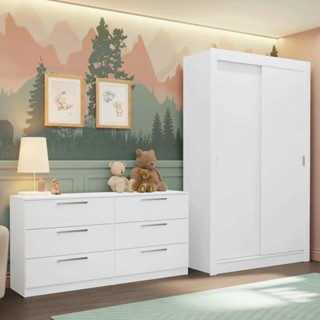 Kit Guarda-Roupa Infantil Milano 2 Portas de Correr + Cômoda Branco Madesa em Oferta na Shopee
