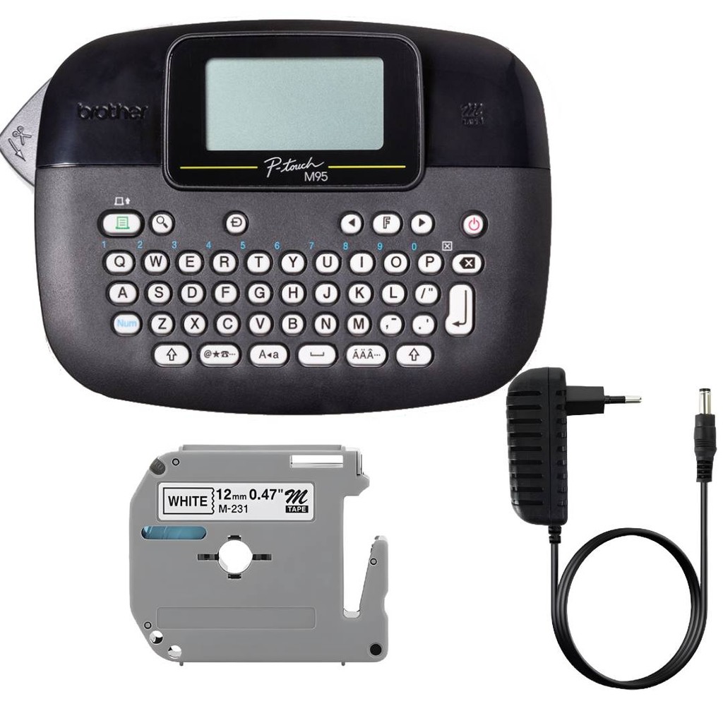 Kit Rotulador Eletrônico Portátil Brother Pt-m95bk + 01 Fita X-full Mk231 + 01 Fonte Cortador Manual