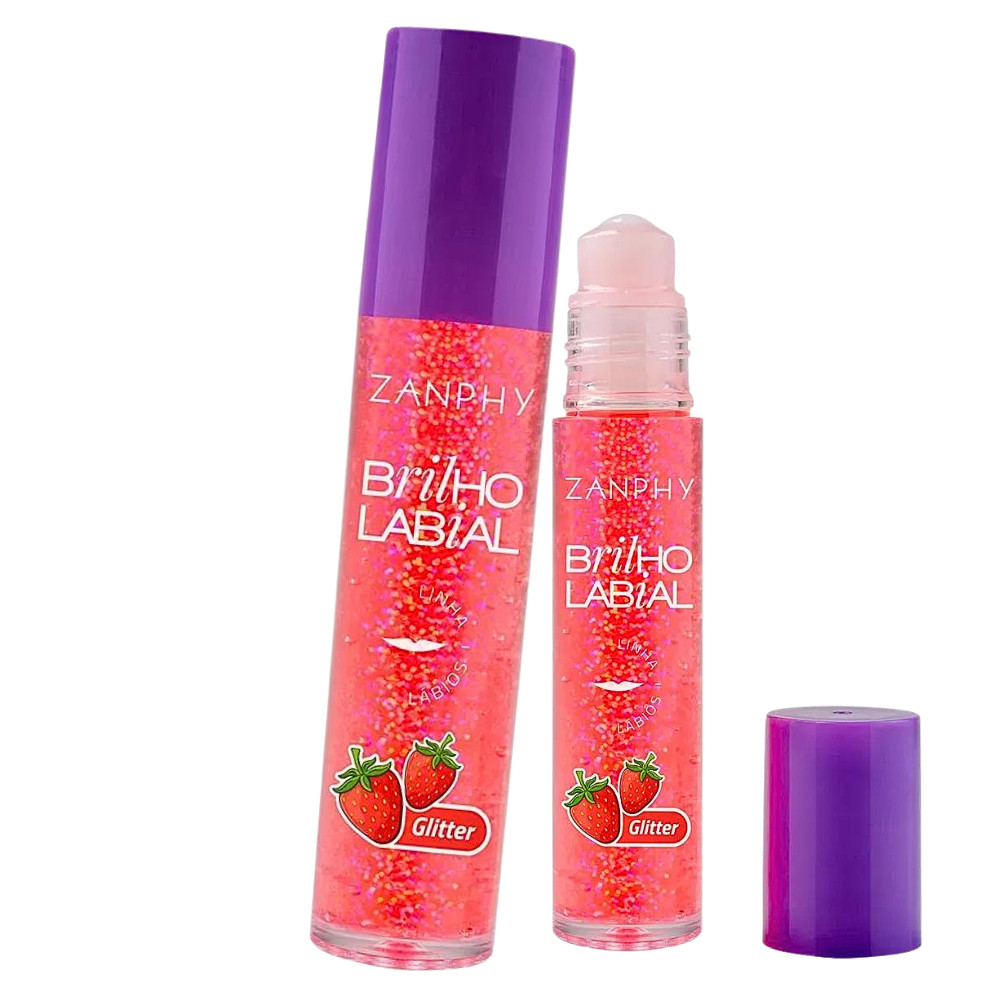 Brilho Labial Rollon Linha Labial Boca Brilhante Lábios Zanphy - Sabor Morango Glitter