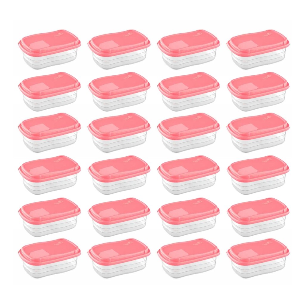 Kit 48 Container Pote Freezer 330ml C/ Tampa Plástico Retangular Micro-ondas Multiuso Prático