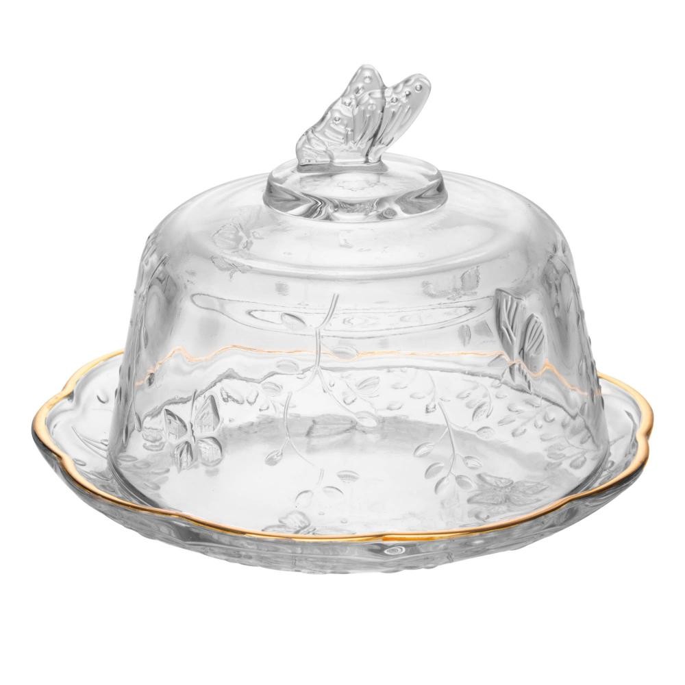 Queijeira com Tampa New Butterfly e Fio de Ouro Lyor Cristal
