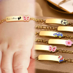 Pulseira Vnox 18K Com Nome De Bebê Gravada Em Ouro Pingente Fofo , De Identificação Infantil De Segurança , Presente De
