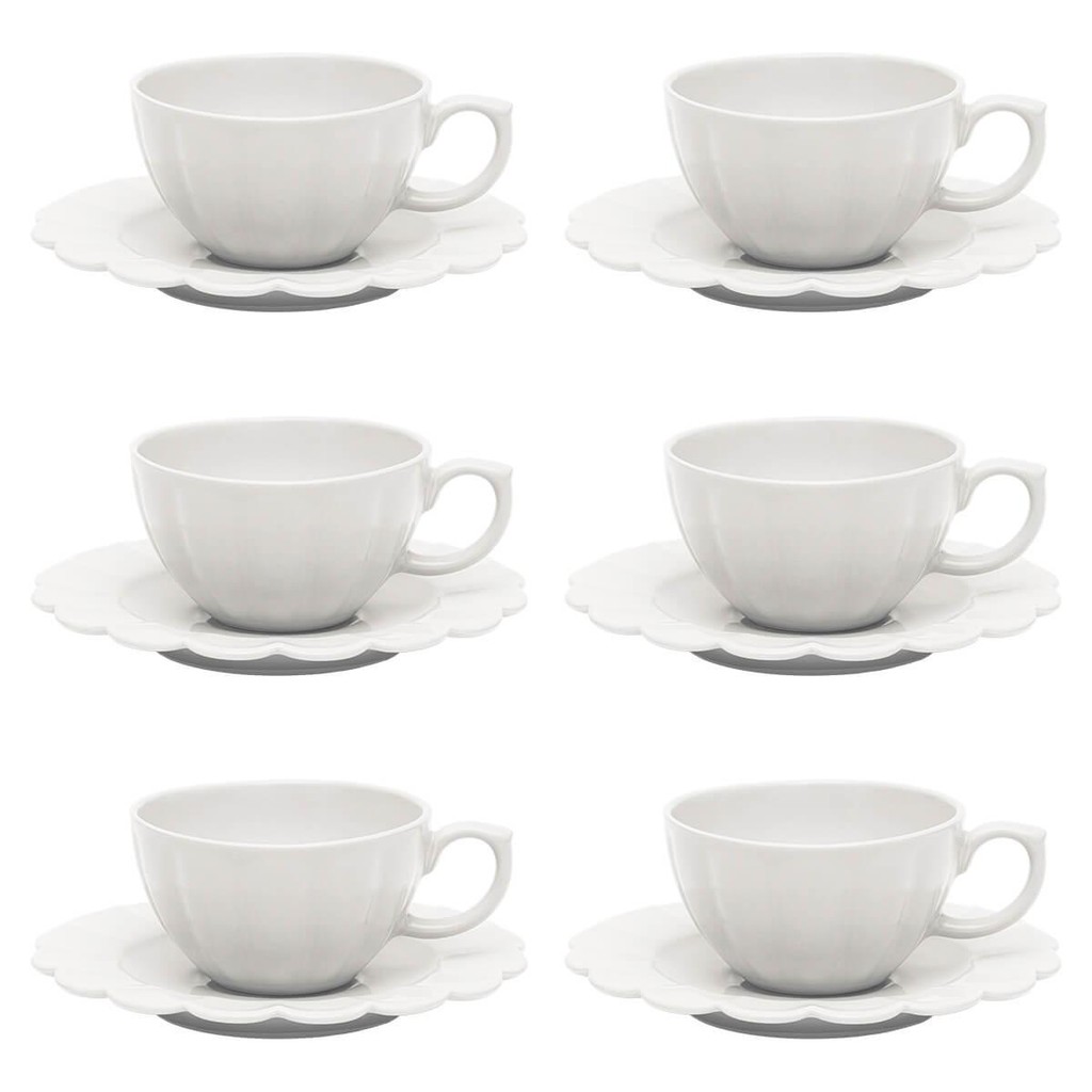 Jogo de 6 Xícaras de Chá Grande 220ml c/ Pires Flora Camélia em Oferta na Shopee