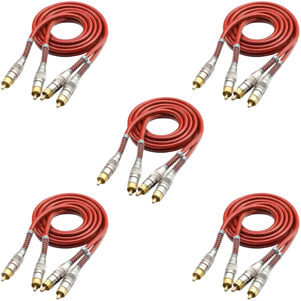 Kit 5 Cabo Rca Blindado 5 Metros Blindado 5m Importado Som Automotivo 5mm  Dupla Blindagem