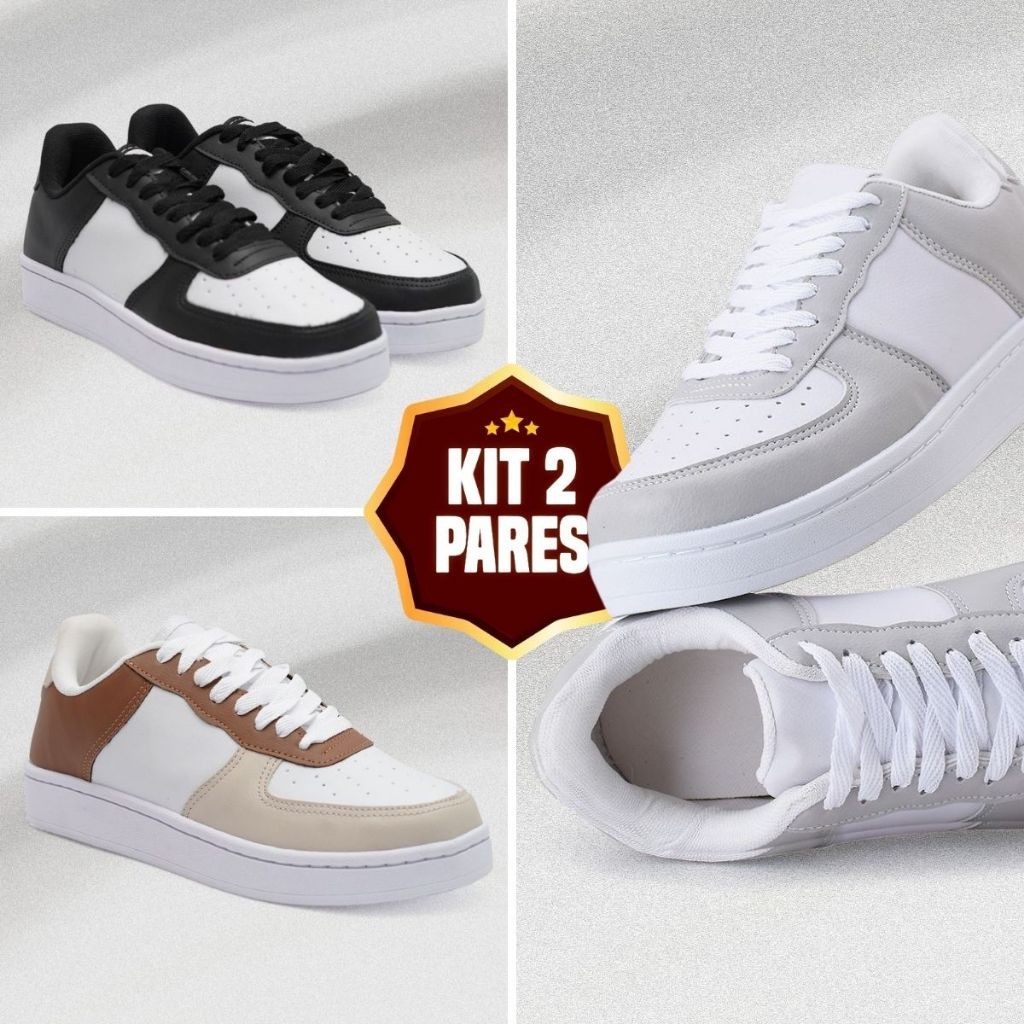 KIT 2 PARES - Tênis Unissex Confortável - Estilo 34 a 44 - Promoção Relâmpago com 50% de Desconto