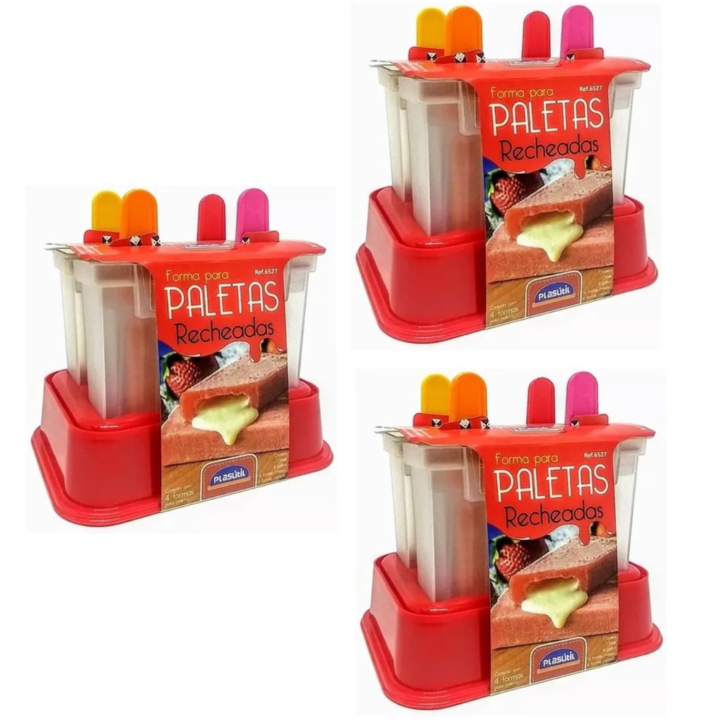 3 Forma De Picolé Para Paleta Mexicana Recheada C/ 12 Palito