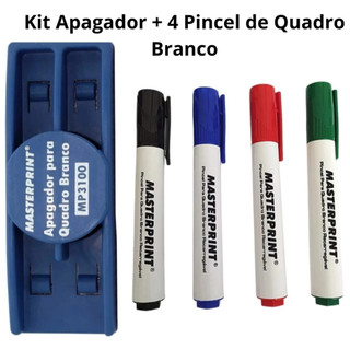 Kit 4 Pincel Para Quadro Branco Diversas Cores Recarregável + Apagador Quadro Branco Mast…