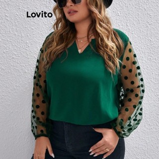Lovito Blusa feminina plus size curva elegante simples contraste malha LNL51191