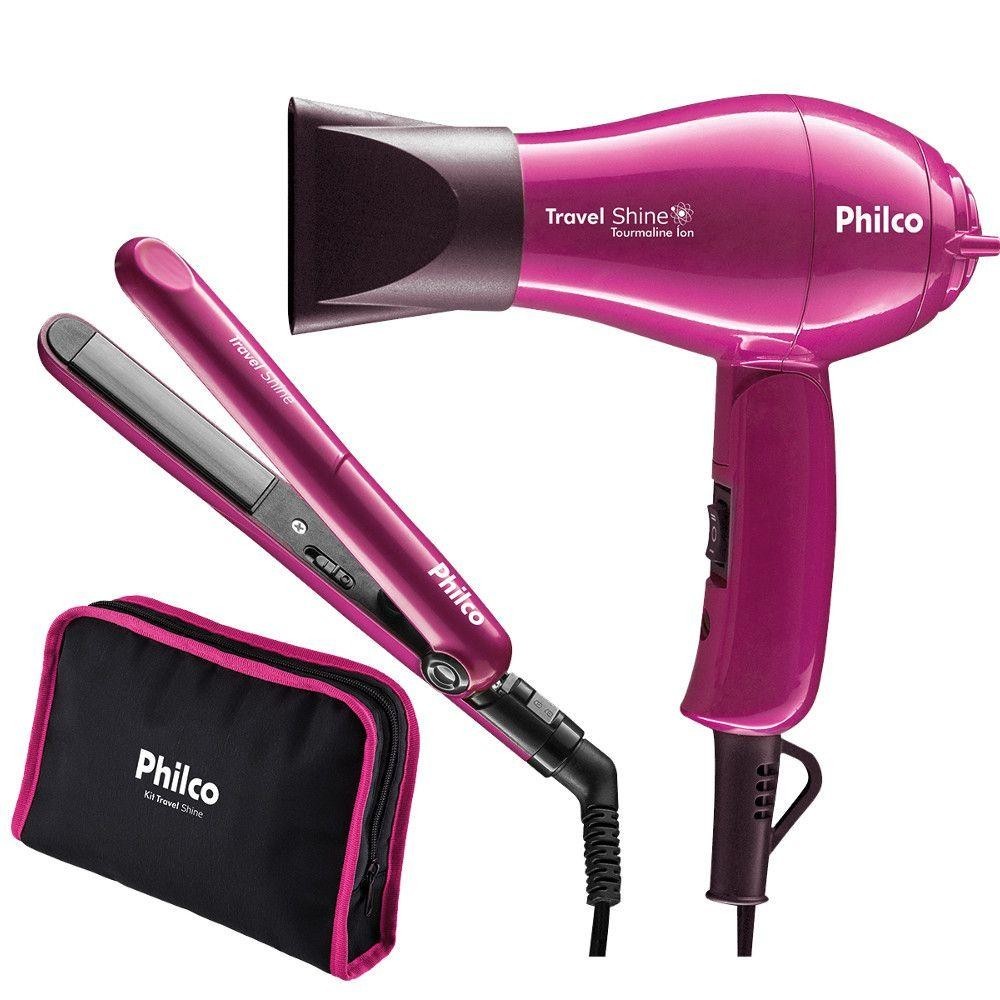 Kit Secador de Cabelo + Chapinha Philco Travel Shine com Necessaire Bivolt em Oferta na Shopee