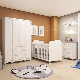 Quarto de Bebê Completo 1 Berço Americano Uli 1 Guarda Roupa Júnior 1 Cômoda Júnior  Branco Brilho em Oferta na Shopee