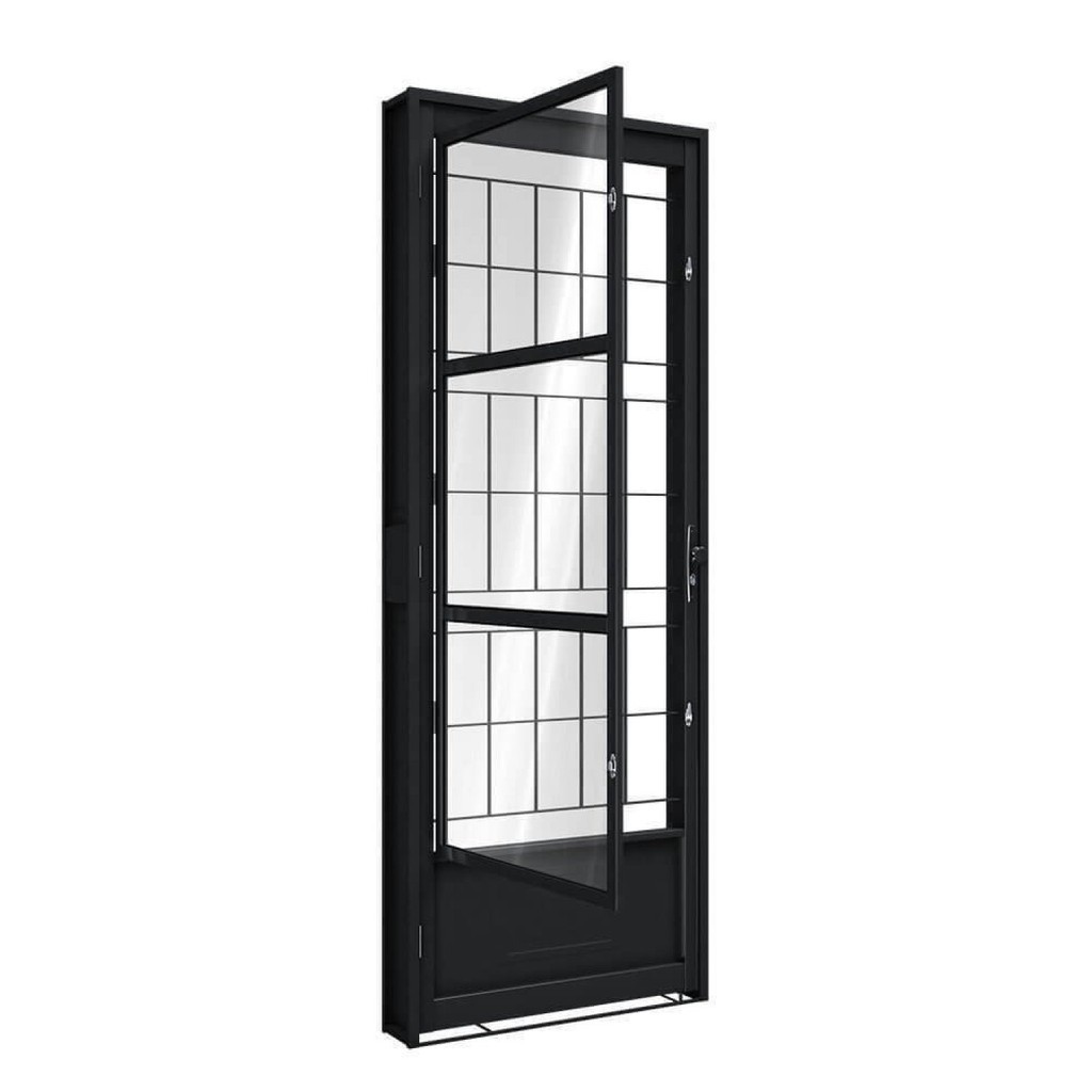 Porta de Aço de Giro com Postigo e Grade Quadrada 215x85cm Aço Pronto Riobras