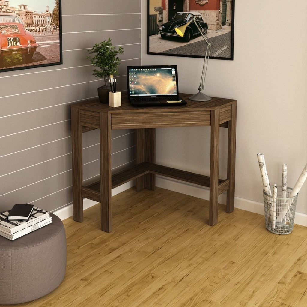 Escrivaninha Mesa Escritório de Canto com 1 Gaveta ME4172 Espresso Móveis Nogal