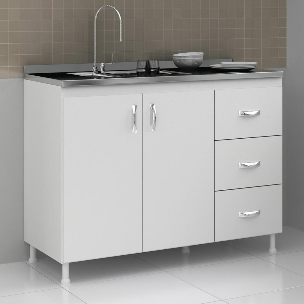 Balcão de Cozinha para Pia 120 Cm sem Tampo Cz601 Branco - Evidência Móveis em Oferta na Shopee