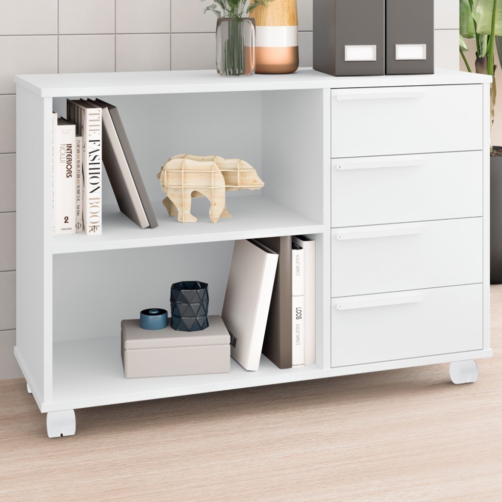 Gaveteiro com Rodízios 4 Gavetas 1 Prateleira Office Branco - Pnr Móveis em Oferta na Shopee