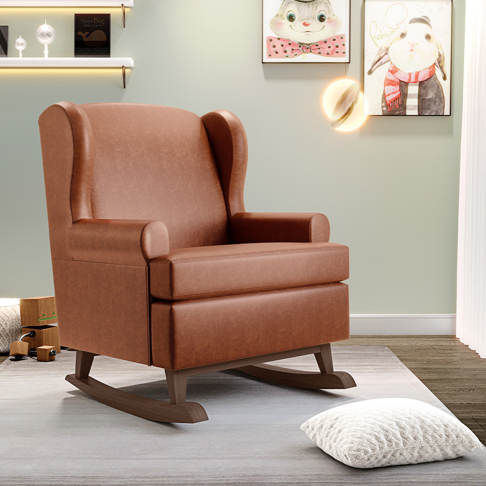 Poltrona De Amamentação Com Balanço Malu Base De Madeira P02 Couríssimo Camel - Lyam Decor