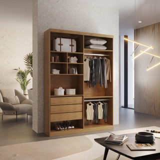 Closet Solteiro Fenix com 3 Gavetas e 8 Prateleiras MDF Rufato em Oferta na Shopee