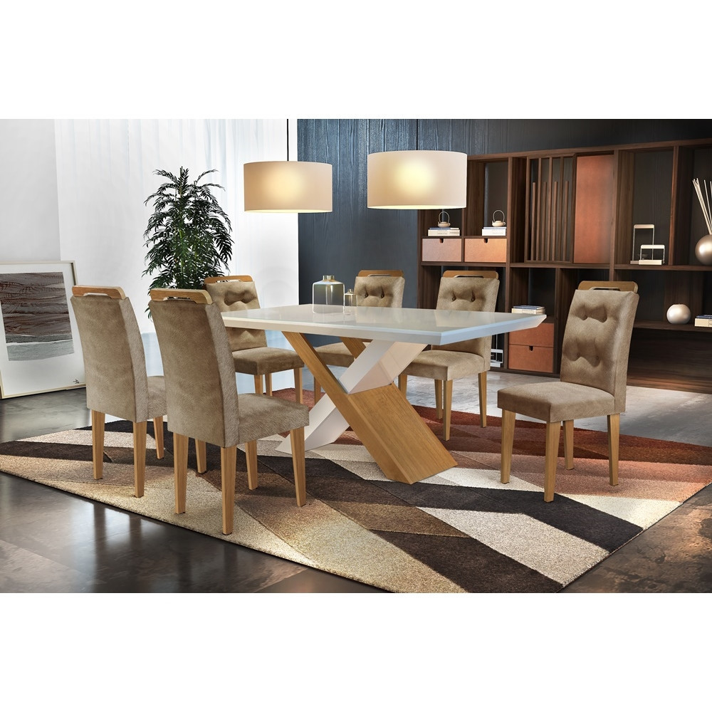 Conjunto Sala de Jantar Carol 180 MDF Laqueado com 06 Cadeiras em Oferta na Shopee