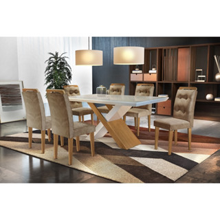 Conjunto Sala de Jantar Carol 180 MDF Laqueado com 06 Cadeiras em Oferta na Shopee