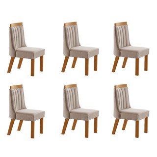 Cadeiras Kit 6 Cadeiras Lisboa Cinamomo/Linho Bege  - Lj Móveis em Oferta na Shopee