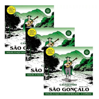 KIT 3 ENCORDOAMENTOS PARA CAVACO SÃO GONÇALO NÍQUEL COM BOLINHA TENSÃO MÉDIA- JOGO DE CORDAS +3° SOL+PALHETA
