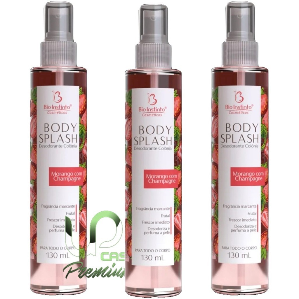 3un Colonia Body Splash Morango Champagne 130ml Bio Instinto